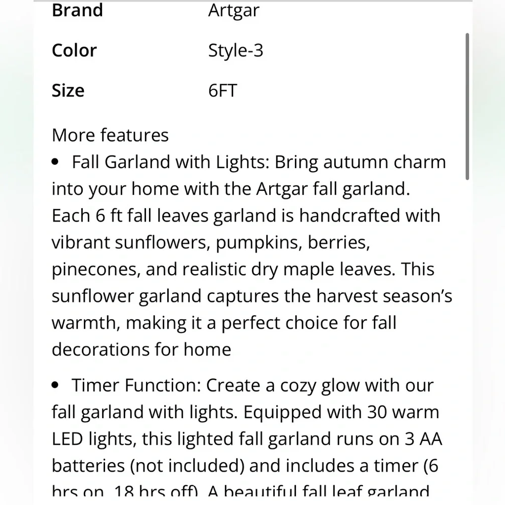Autumn Harvest Garland with Lights